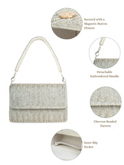 Crystal Cascade Chevron Beaded Faux Silk Clutch