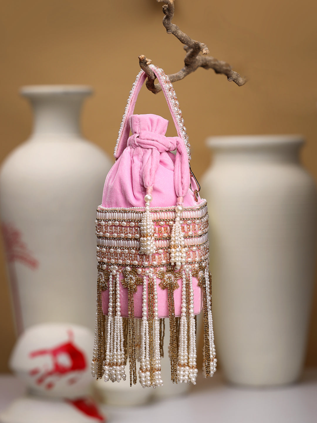 Dewdrop Fringe Velvet Beaded Potli