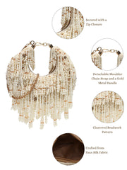 Fringe Flirt Faux Silk Clustered Beadwork Clutch