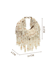Fringe Flirt Faux Silk Clustered Beadwork Clutch
