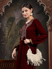 Fringe Flirt Faux Silk Clustered Beadwork Clutch