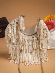 Fringe Flirt Faux Silk Clustered Beadwork Clutch