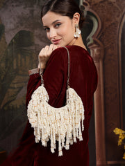 Fringe Flirt Faux Silk Clustered Beadwork Clutch