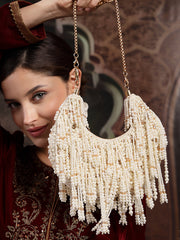 Fringe Flirt Faux Silk Clustered Beadwork Clutch