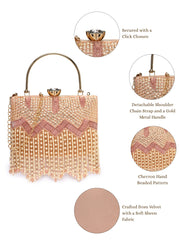 Crystal Cascade Velvet Chevron Embellished Clutch