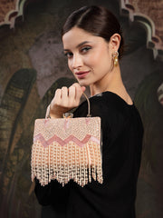 Crystal Cascade Velvet Chevron Embellished Clutch
