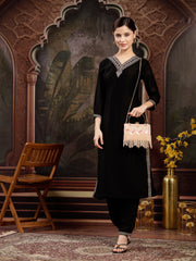 Crystal Cascade Velvet Chevron Embellished Clutch