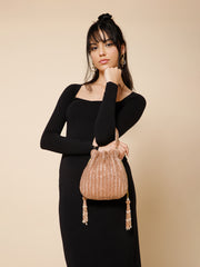 Crystal Cascade Chevron Beaded Faux Silk Potli