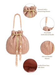 Crystal Cascade Chevron Beaded Faux Silk Potli