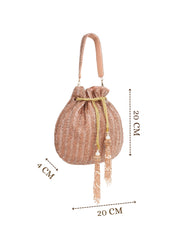 Crystal Cascade Chevron Beaded Faux Silk Potli