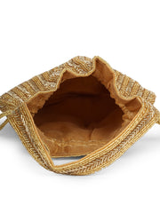 Crystal Cascade Chevron Beaded Faux Silk Potli