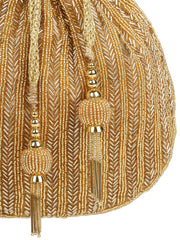 Crystal Cascade Chevron Beaded Faux Silk Potli