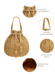 Crystal Cascade Chevron Beaded Faux Silk Potli