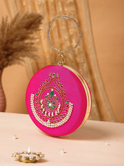 Glided Gleam Peacock Embroidered Faux Silk Clutch