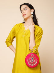 Glided Gleam Peacock Embroidered Faux Silk Clutch