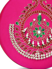 Glided Gleam Peacock Embroidered Faux Silk Clutch