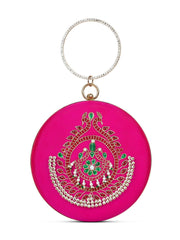 Glided Gleam Peacock Embroidered Faux Silk Clutch