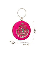 Glided Gleam Peacock Embroidered Faux Silk Clutch