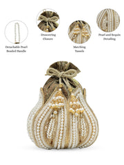Anekaant Lotus Antique Gold Pearl & Sequin Embellished Potli