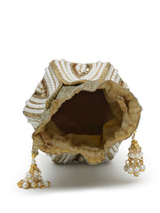 Anekaant Lotus Antique Gold Pearl & Sequin Embellished Potli