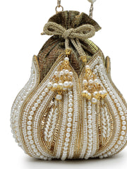 Anekaant Lotus Antique Gold Pearl & Sequin Embellished Potli