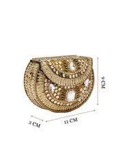 Jharokha Yellow & Emerald Green Kundan Embellished Metal Clutch