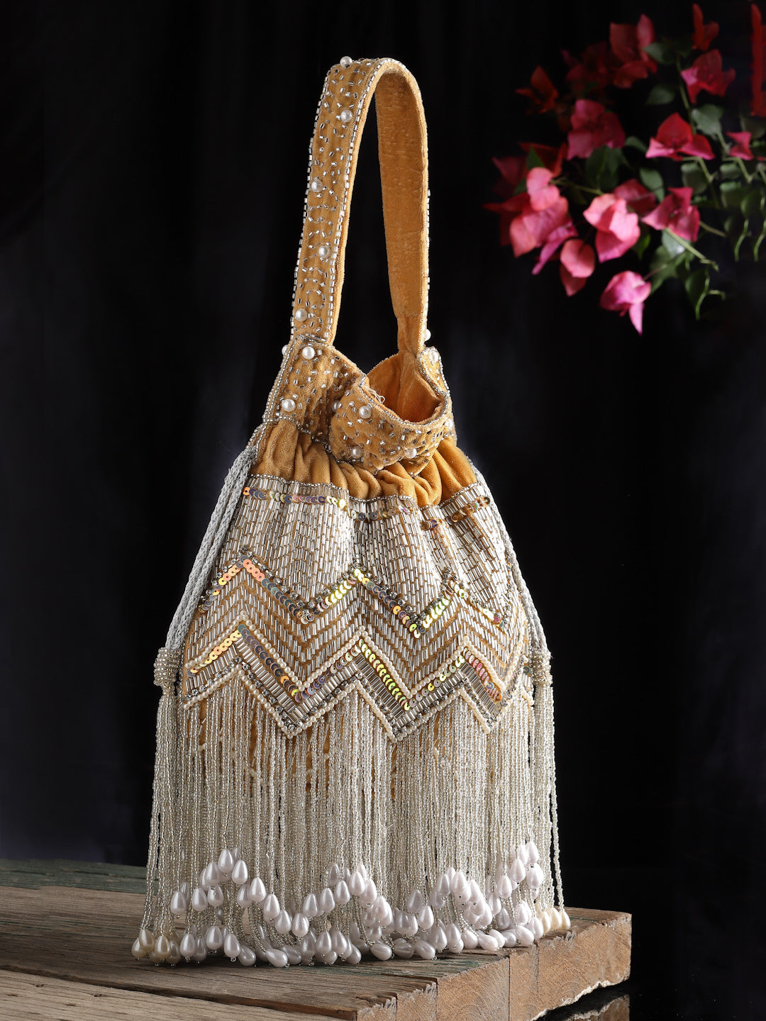 Droop Chevron Embellished Velvet Potli