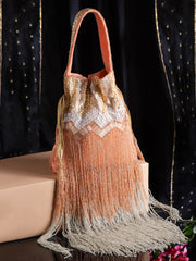 Droop Chevron Embellished Faux Silk Potli