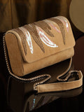 Coffer Abstract Embellished Suede Clutch