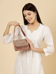 Droop Stone Embellished Suede Clutch