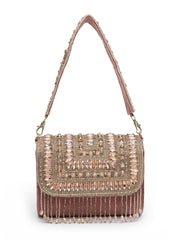 Droop Stone Embellished Suede Clutch