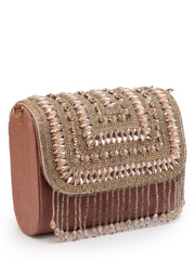 Droop Stone Embellished Suede Clutch