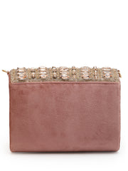 Droop Stone Embellished Suede Clutch