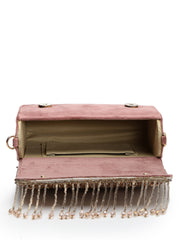 Droop Stone Embellished Suede Clutch