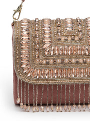 Droop Stone Embellished Suede Clutch