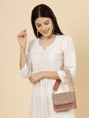 Droop Stone Embellished Suede Clutch