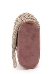 Droop Stone Embellished Suede Clutch