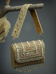 Droop Stone Embellished Suede Clutch
