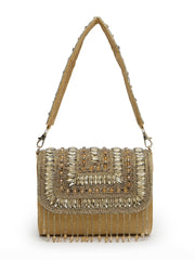 Droop Stone Embellished Suede Clutch