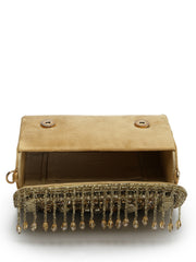 Droop Stone Embellished Suede Clutch