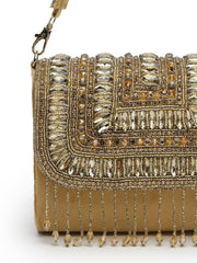 Droop Stone Embellished Suede Clutch