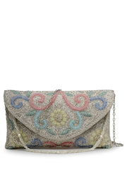 Adorn Floral Embellished Faux Silk Clutch