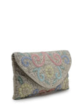 Anekaant Adorn Silver and Pastel Multi Floral Embellished Faux Silk Clutch