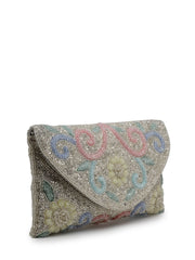 Adorn Floral Embellished Faux Silk Clutch