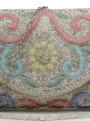 Adorn Floral Embellished Faux Silk Clutch