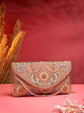 Anekaant Adorn Silver and Pastel Multi Floral Embellished Faux Silk Clutch