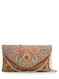 Anekaant Adorn Silver and Pastel Multi Floral Embellished Faux Silk Clutch