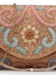 Adorn Floral Embellished Faux Silk Clutch