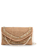 Anekaant Adorn Coral & Gold Stone Work Embellished Faux Silk Clutch