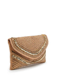 Anekaant Adorn Coral & Gold Stone Work Embellished Faux Silk Clutch